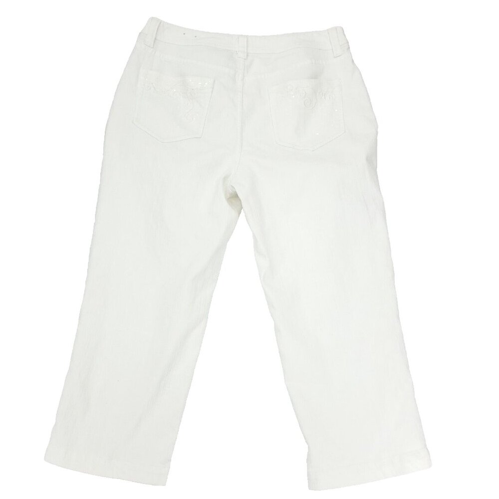 Chicos Platinum Jeans Womens 0.5 (US 6 /S) White Cecile OCP Sequin Strech Capri - Picture 7 of 11